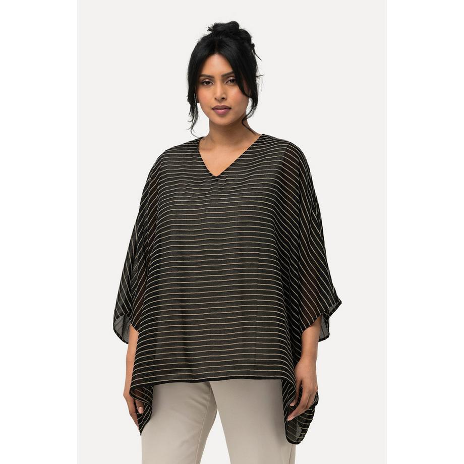Ulla Popken Blusa Righe 3D Doppio Strato Scollo V Mezze Maniche  