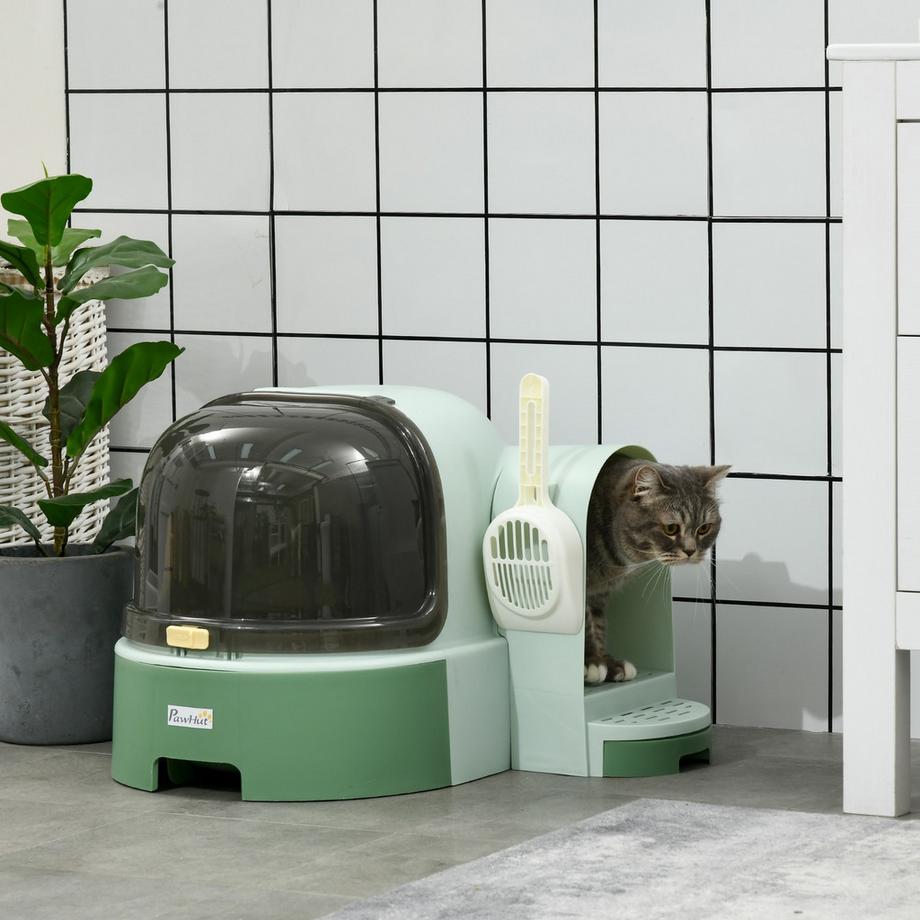 Northio  Katzenhaus Katzentoilette 2 Herausziehbare Bodenwannen Haube Schaufel Für Große Katzen Grün 52X60X42Cm 