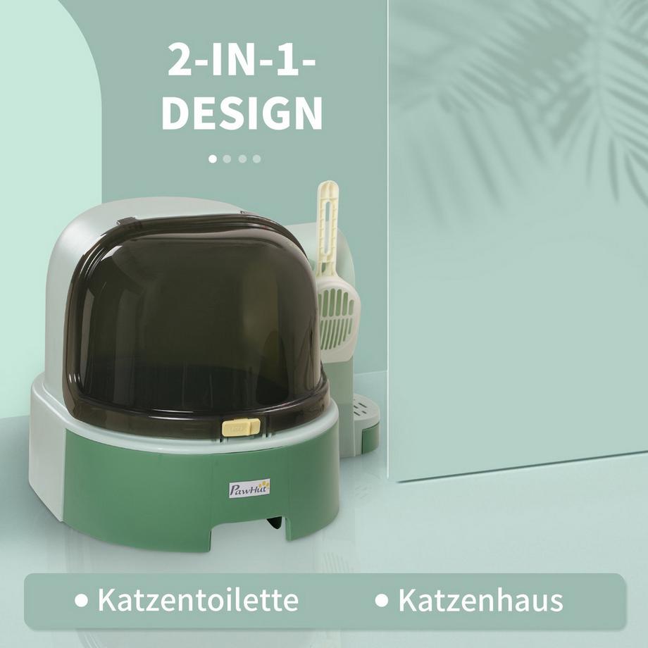 Northio  Katzenhaus Katzentoilette 2 Herausziehbare Bodenwannen Haube Schaufel Für Große Katzen Grün 52X60X42Cm 