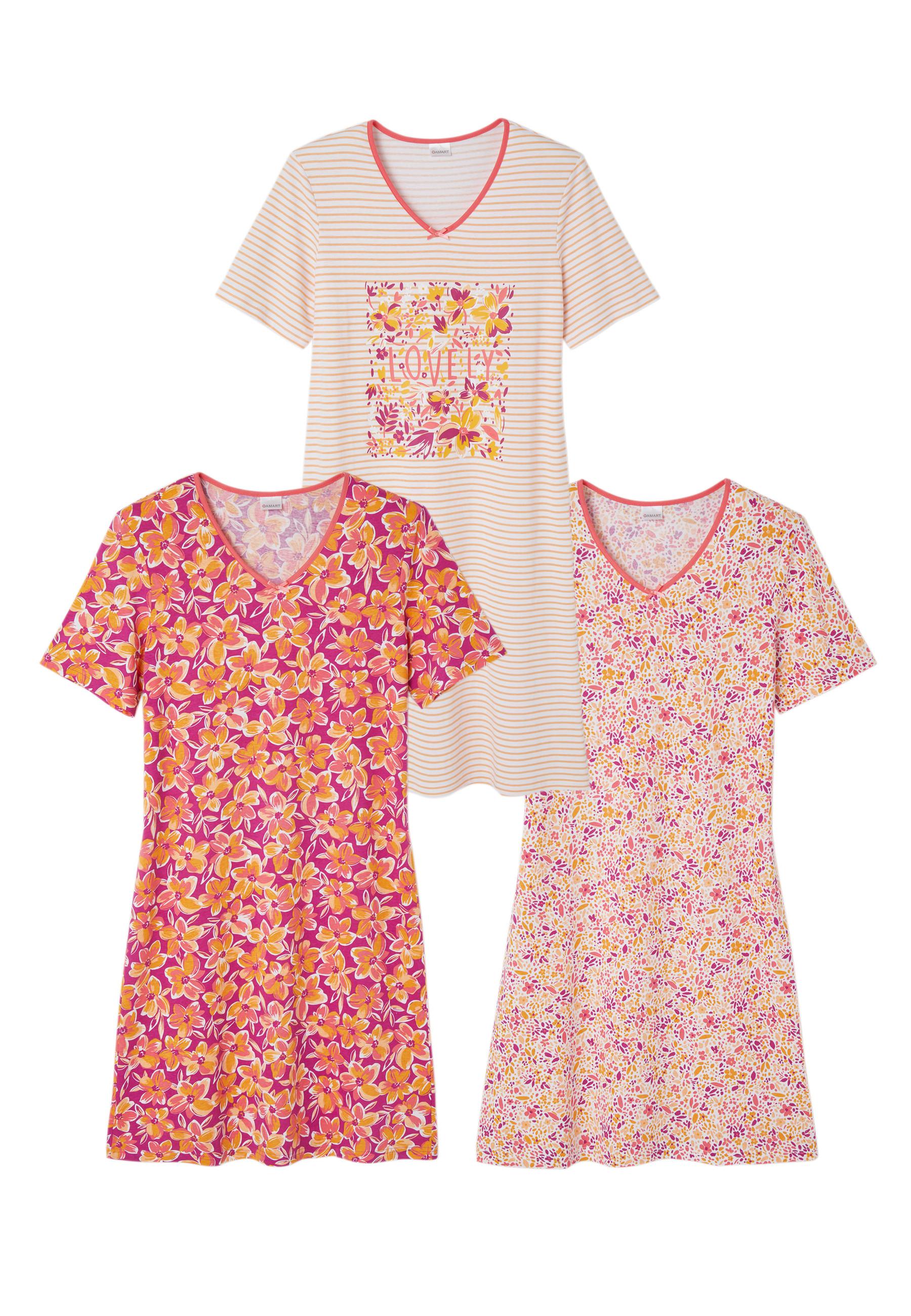 Image of 3er-pack Jersey-nachthemden Aus Reiner Gekämmter Baumwolle, 2 Längen. Damen Orange 34/36