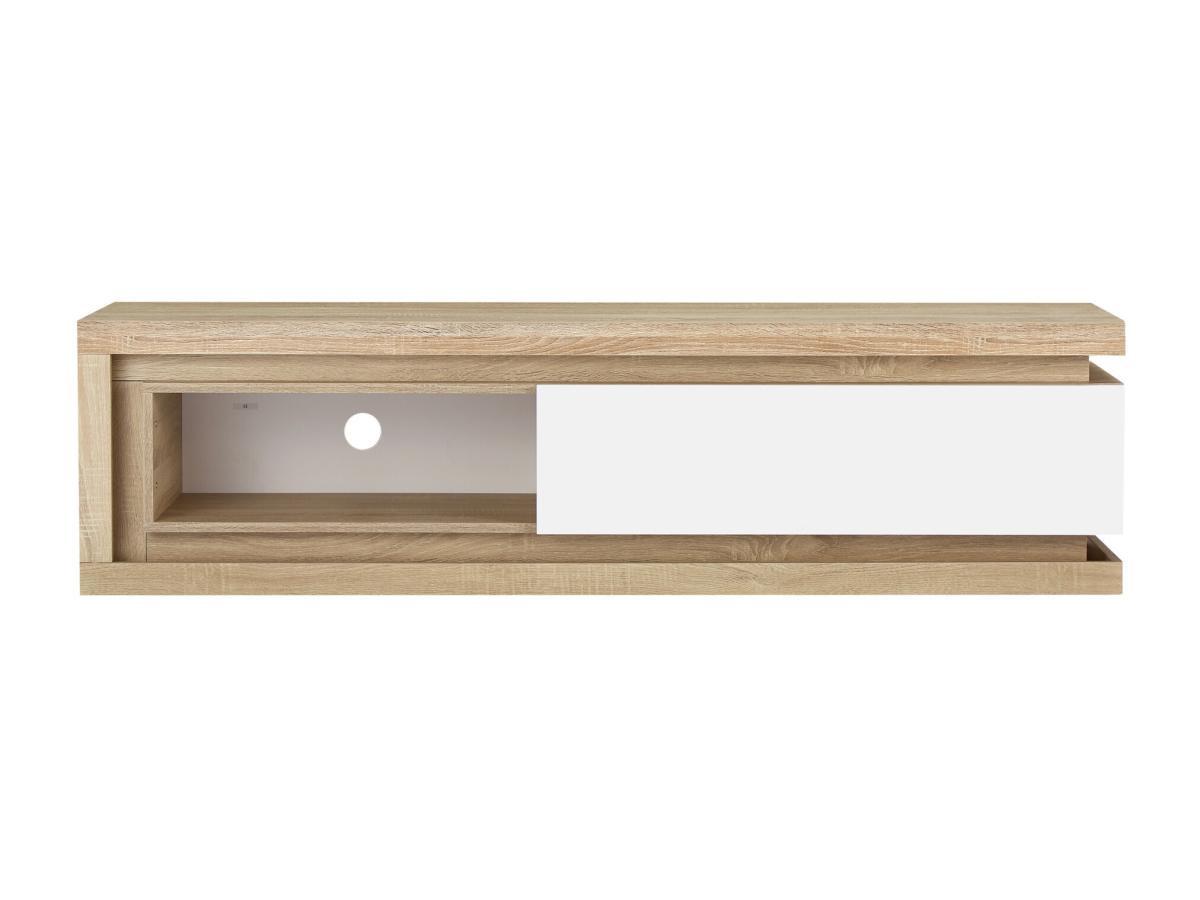 Vente-unique Meuble TV 1 tiroir et 1 niche avec LEDs en MDF - Naturel et Blanc laqué - FLARANCIA  