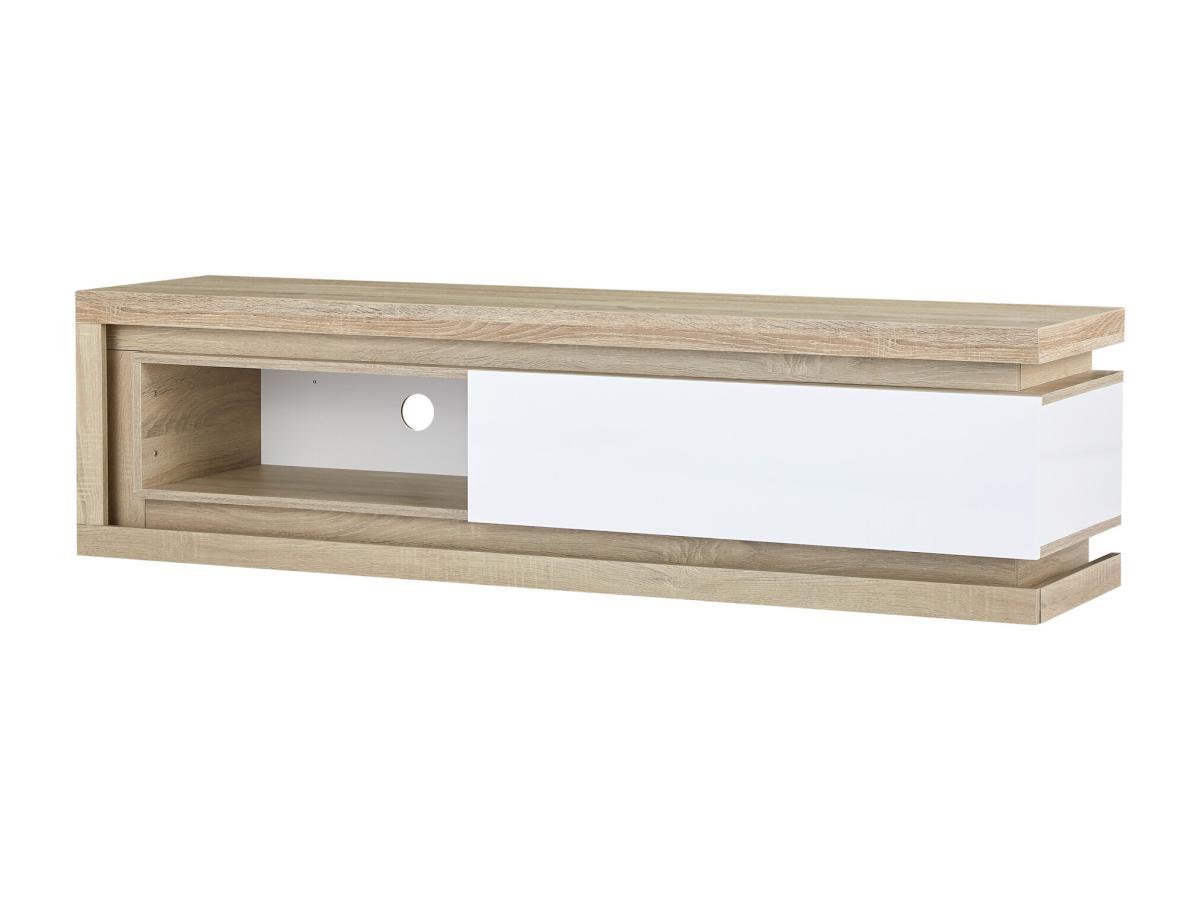 Vente-unique TV-Möbel - 1 Schublade & 1 Ablagefach - mit LED-Beleuchtung - MDF - Holzfarben und Weiß lackiert - FLARANCIA  