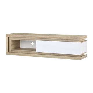 Vente-unique TV-Möbel - 1 Schublade & 1 Ablagefach - mit LED-Beleuchtung - MDF - Holzfarben und Weiß lackiert - FLARANCIA  