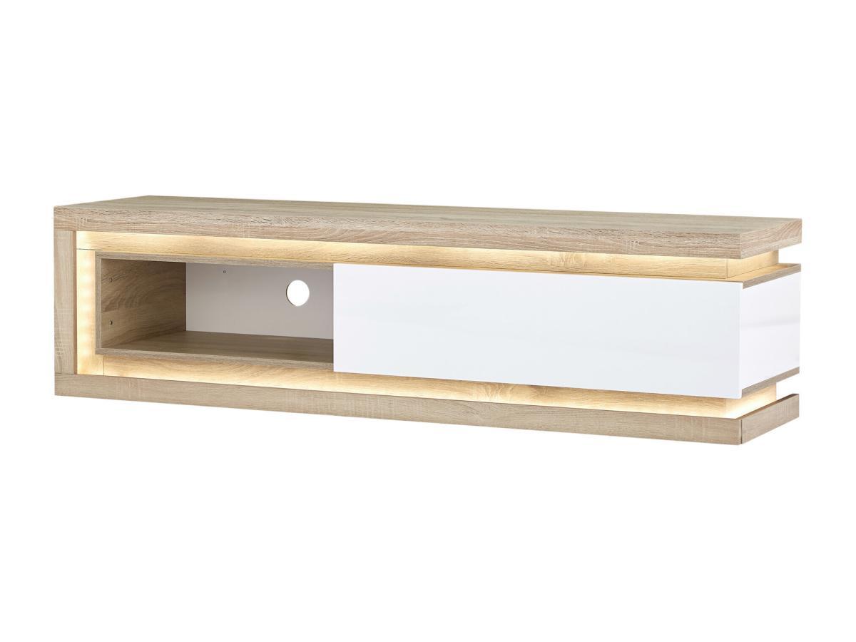 Vente-unique Meuble TV 1 tiroir et 1 niche avec LEDs en MDF - Naturel et Blanc laqué - FLARANCIA  