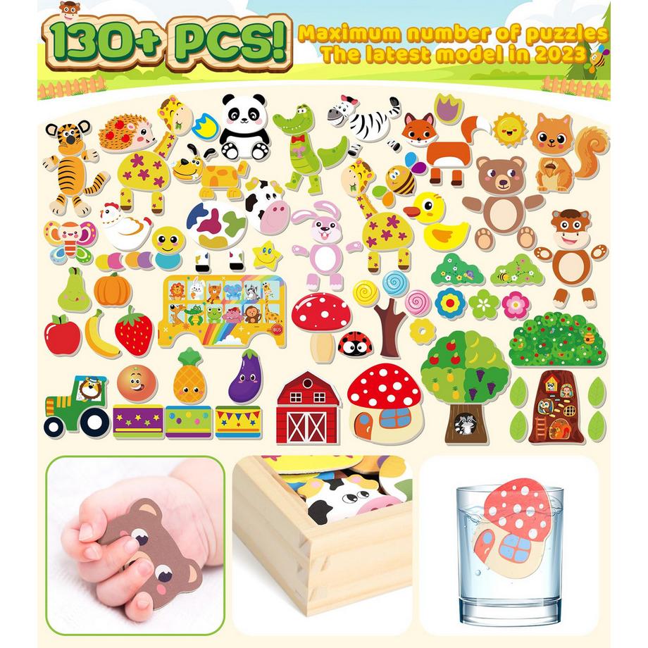 Activity-board  Puzzle en bois avec aimant double face | forêt | ferme | fruits | bus - jouets créatifs pour enfants 