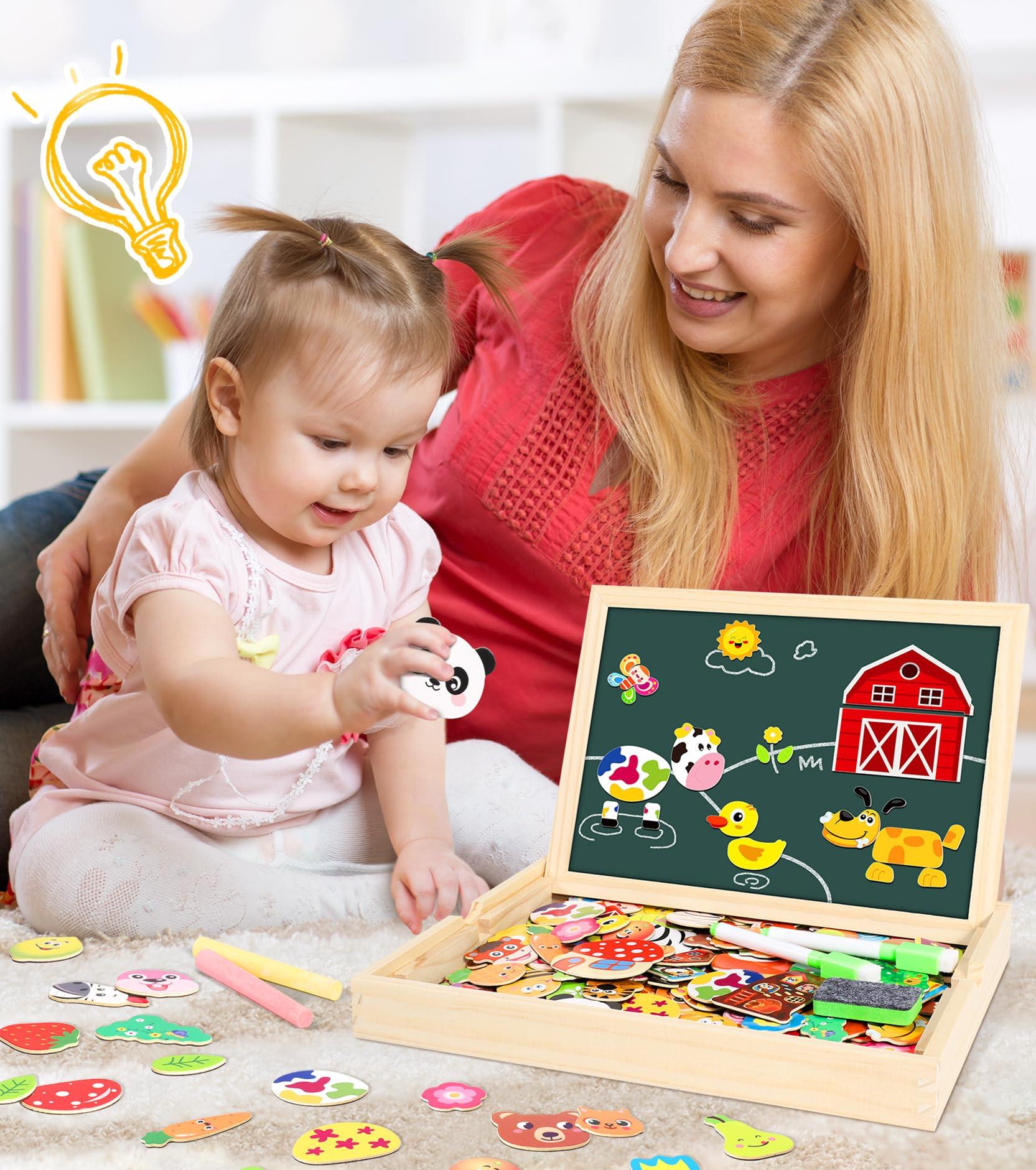 Activity-board  Holzpuzzle mit doppelseitigem Magneten | Wald | Bauernhof | Obst | Bus - kreatives Spielzeug für Kinder 