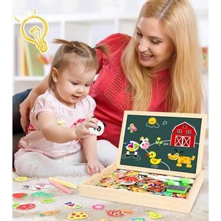 Activity-board  Holzpuzzle mit doppelseitigem Magneten | Wald | Bauernhof | Obst | Bus - kreatives Spielzeug für Kinder 