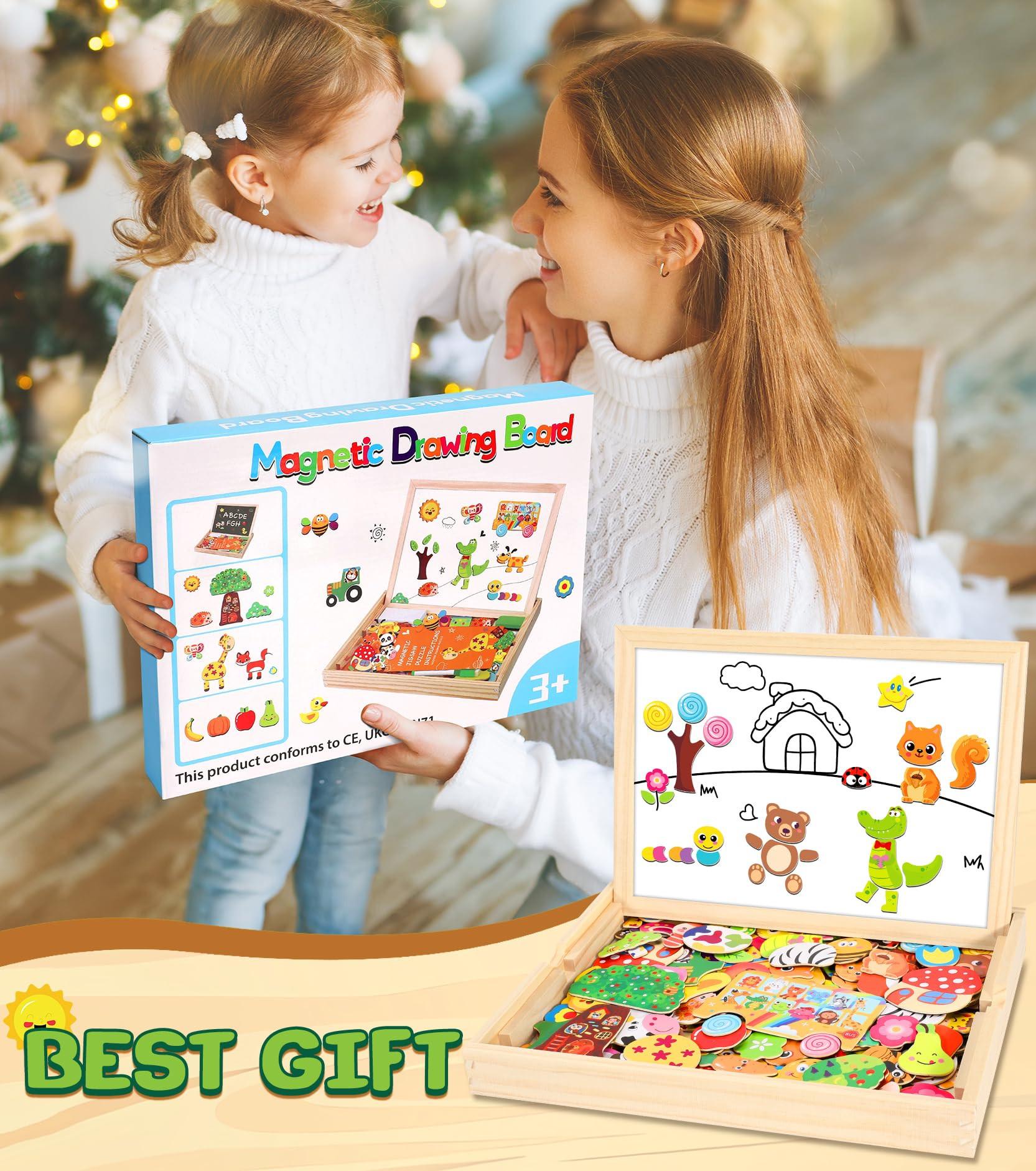 Activity-board  Holzpuzzle mit doppelseitigem Magneten | Wald | Bauernhof | Obst | Bus - kreatives Spielzeug für Kinder 