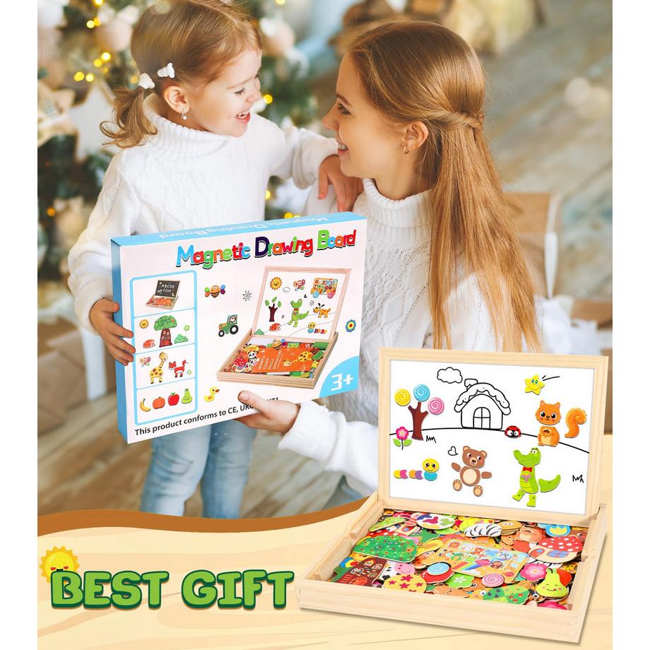 Activity-board  Puzzle en bois avec aimant double face | forêt | ferme | fruits | bus - jouets créatifs pour enfants 