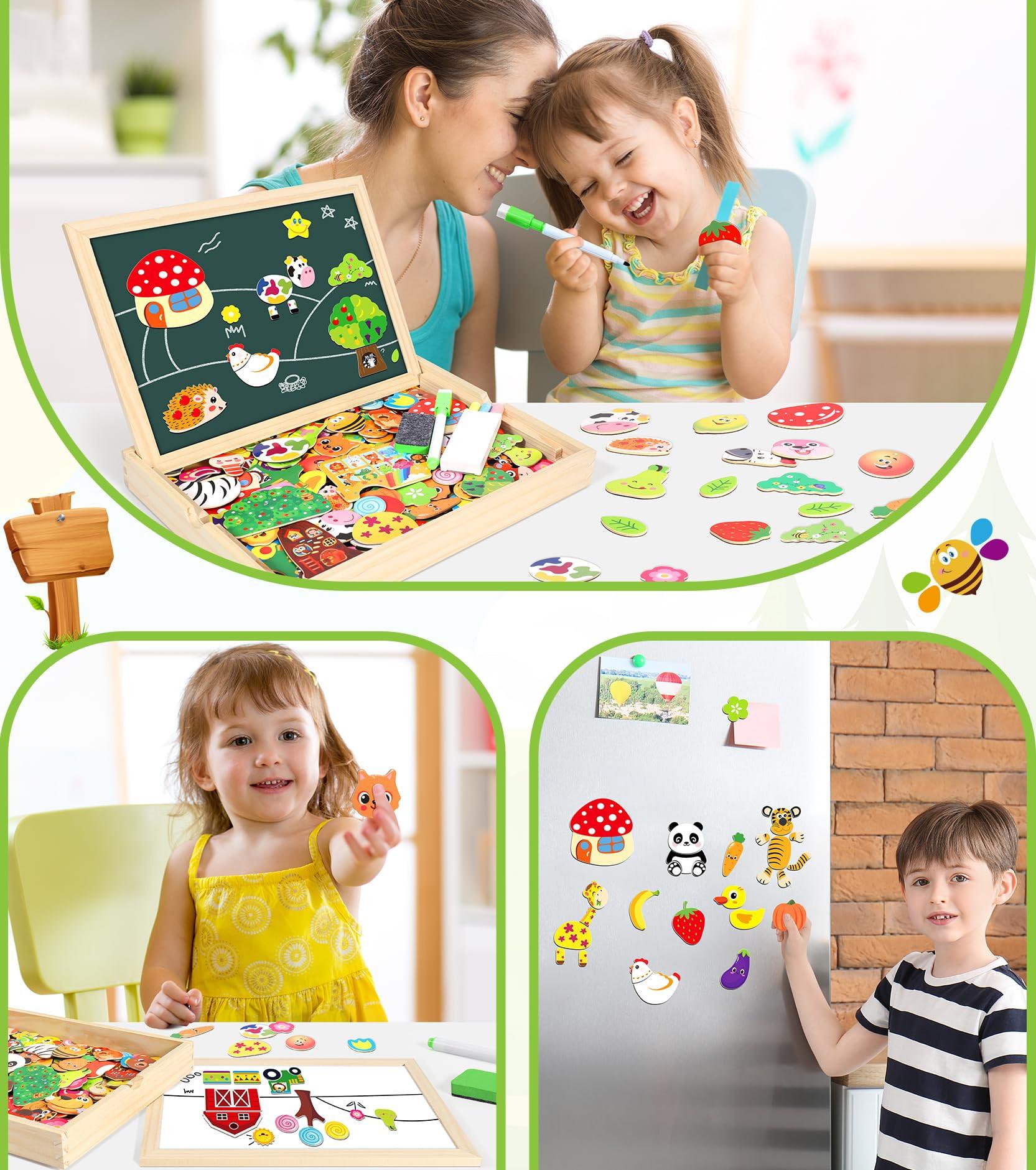 Activity-board  Holzpuzzle mit doppelseitigem Magneten | Wald | Bauernhof | Obst | Bus - kreatives Spielzeug für Kinder 