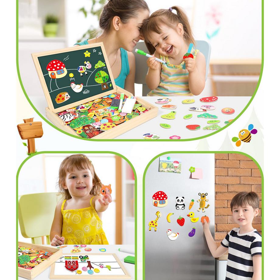 Activity-board  Puzzle en bois avec aimant double face | forêt | ferme | fruits | bus - jouets créatifs pour enfants 
