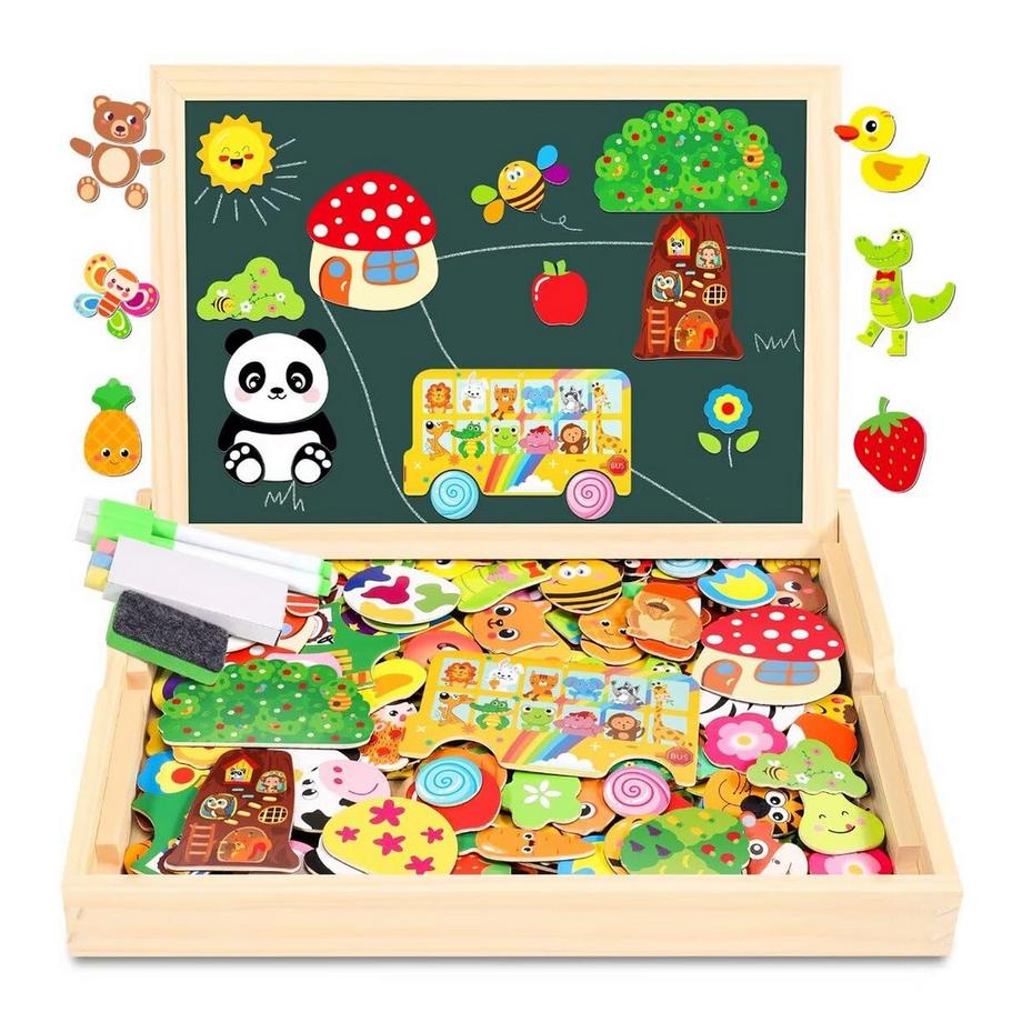 Puzzle en bois avec aimant double face | forêt | ferme | fruits | bus - jouets créatifs pour enfants