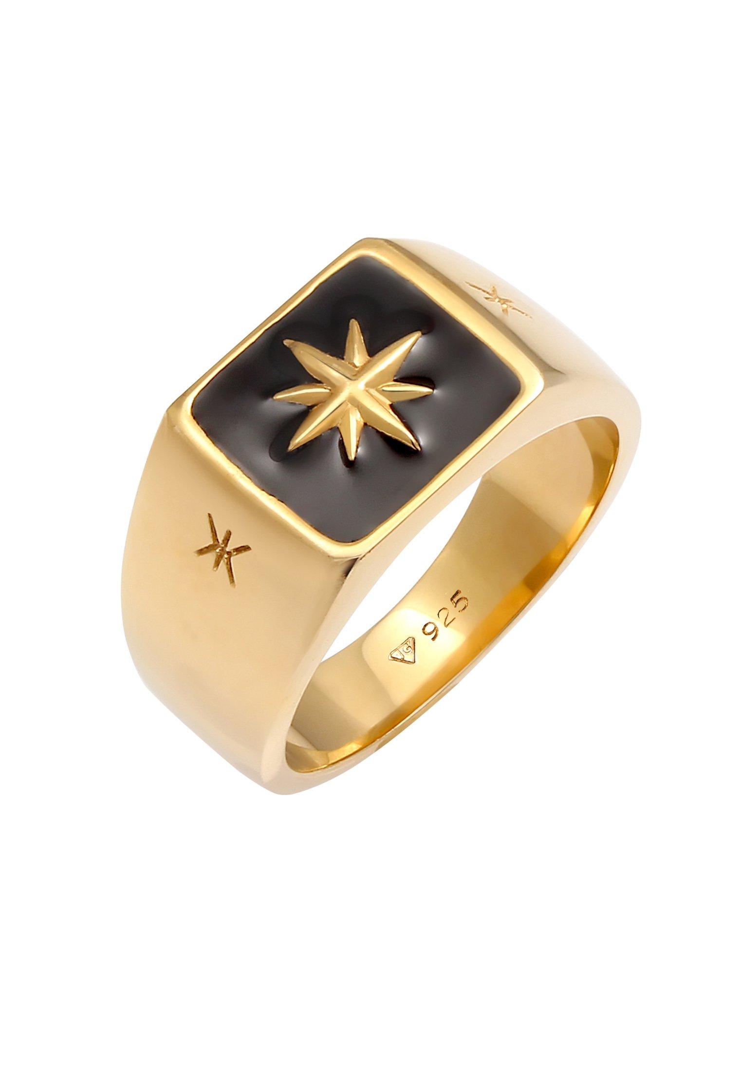 Image of Ring Siegelring Emaille Stern Basic 925 Silber Damen Gold 58mm