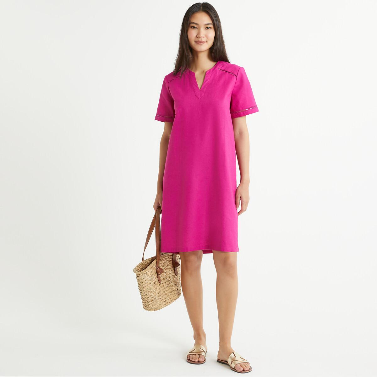 Image of Kurzärmeliges Kleid Aus Halbleinen Damen Rosa 46