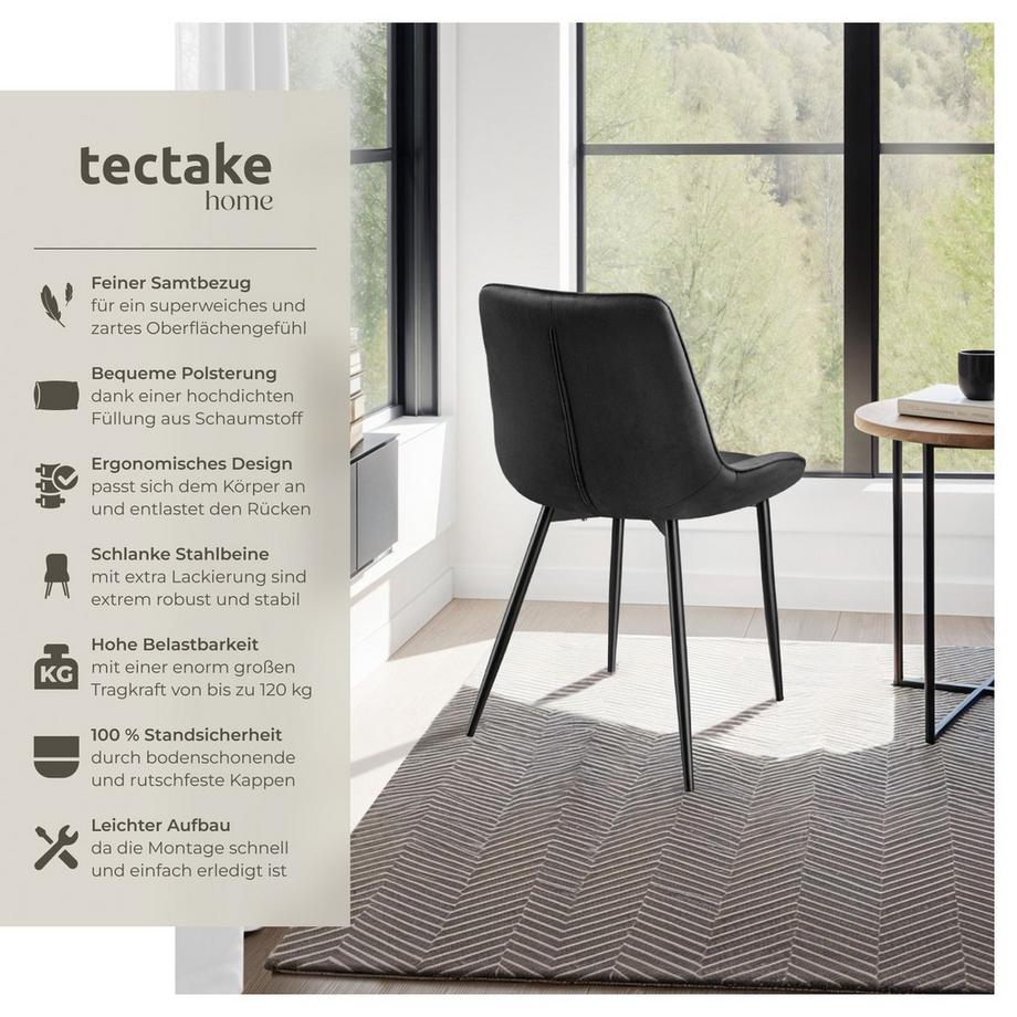 Tectake Lot de chaises MONROE rembourrées aspect velours  