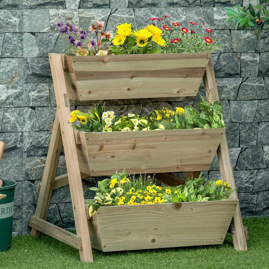 Northio Aiuola Rialzata Scaletta Per Fiori Scaletta Per Fiori In Legno Con 3 Ripiani Scaletta Per Piante Scaffale Per Piante Scaffale Per Piante Scaffale Per Fiori Portafiori Naturale 71X61X77Cm  