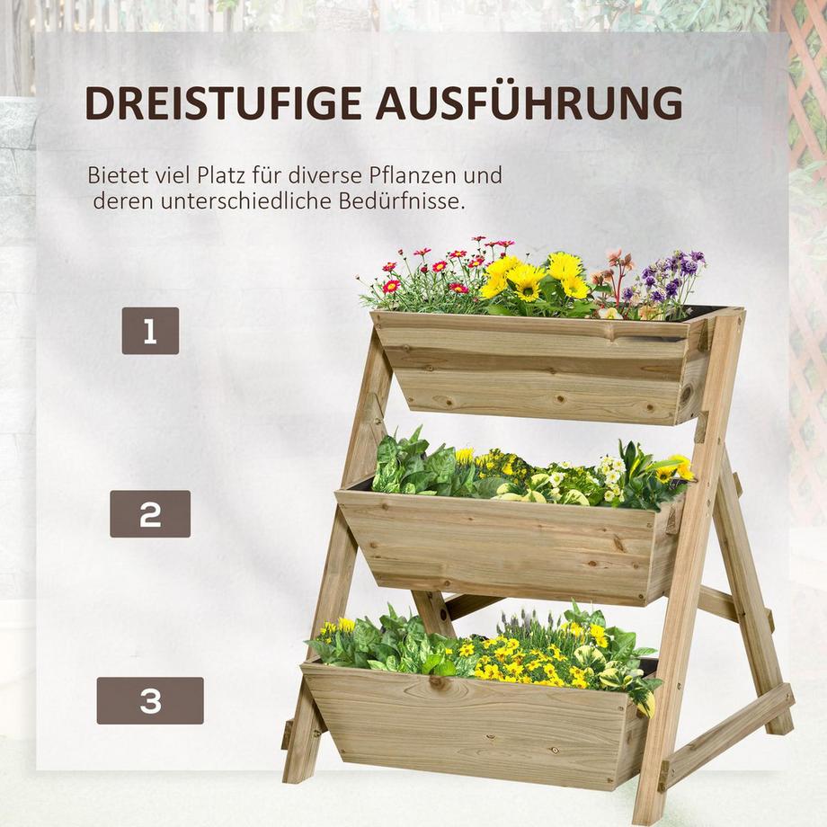 Northio Aiuola Rialzata Scaletta Per Fiori Scaletta Per Fiori In Legno Con 3 Ripiani Scaletta Per Piante Scaffale Per Piante Scaffale Per Piante Scaffale Per Fiori Portafiori Naturale 71X61X77Cm  