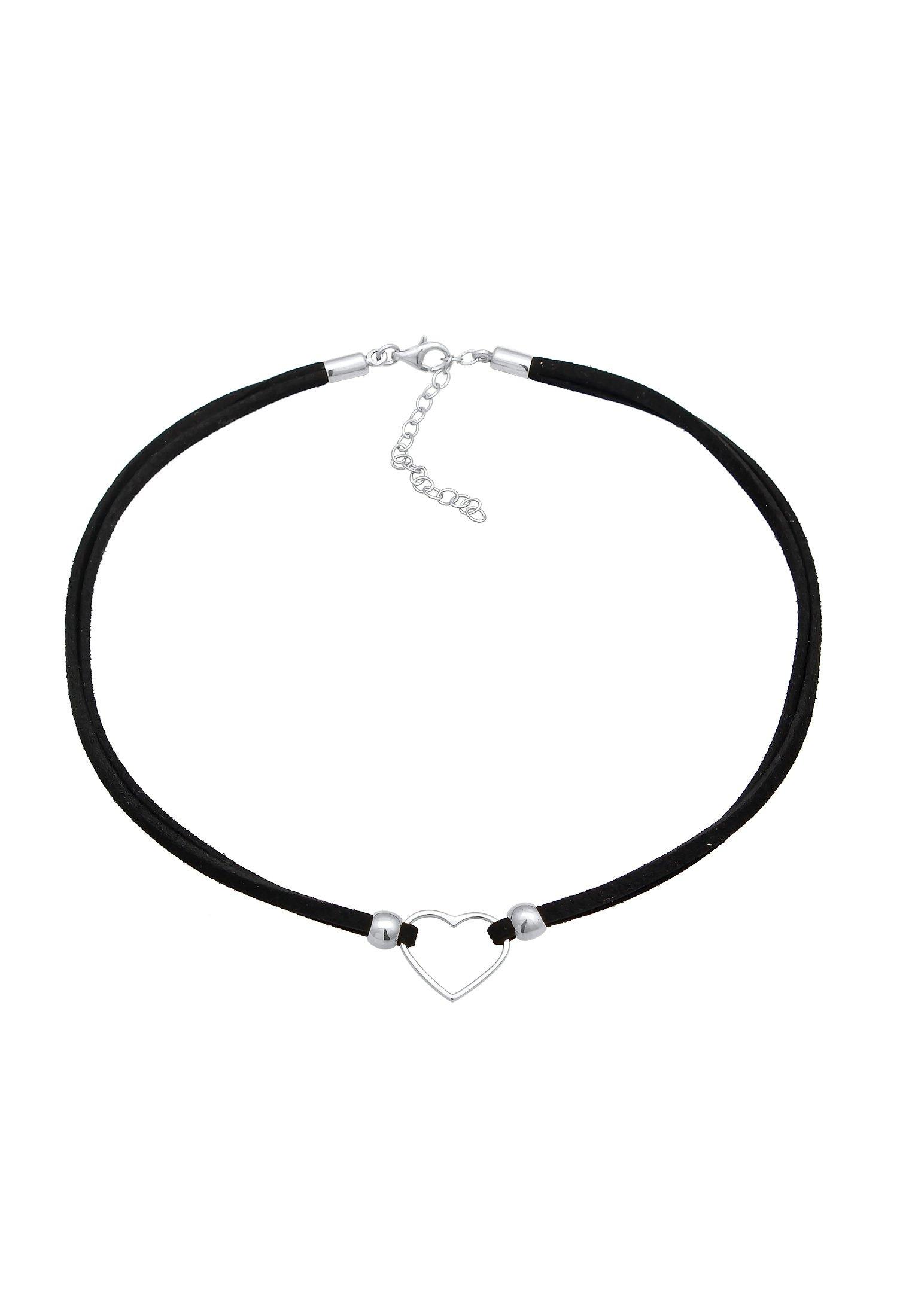 Elli  Halskette Choker Herz Velourband Schwarz 925 Silber 