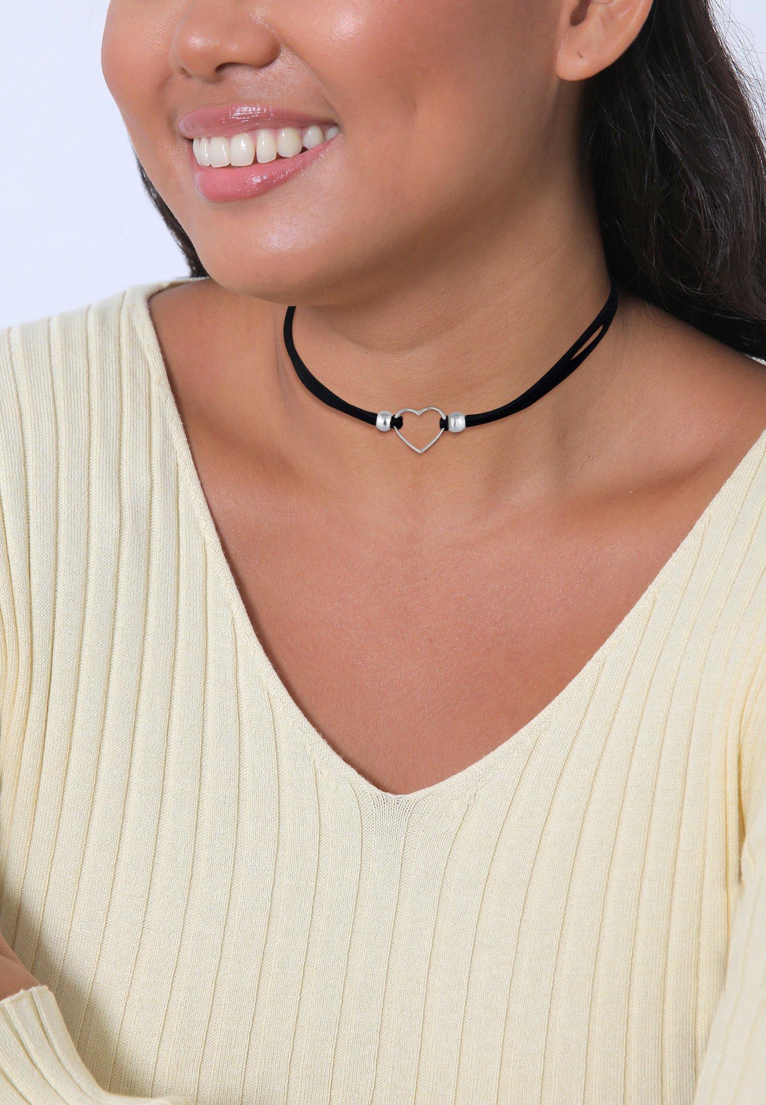 Elli  Halskette Choker Herz Velourband Schwarz 925 Silber 