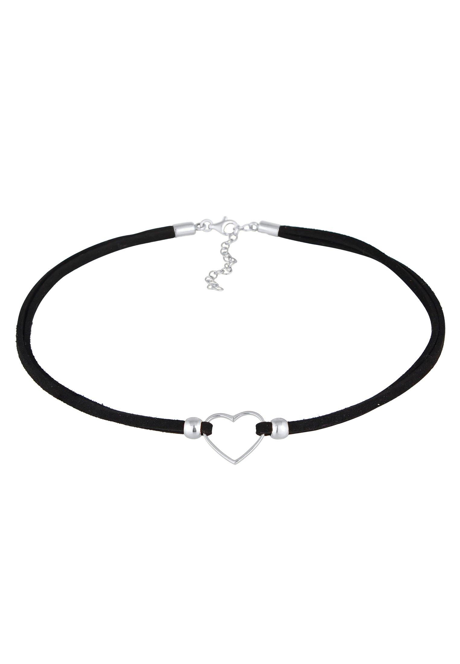 Elli  Halskette Choker Herz Velourband Schwarz 925 Silber 