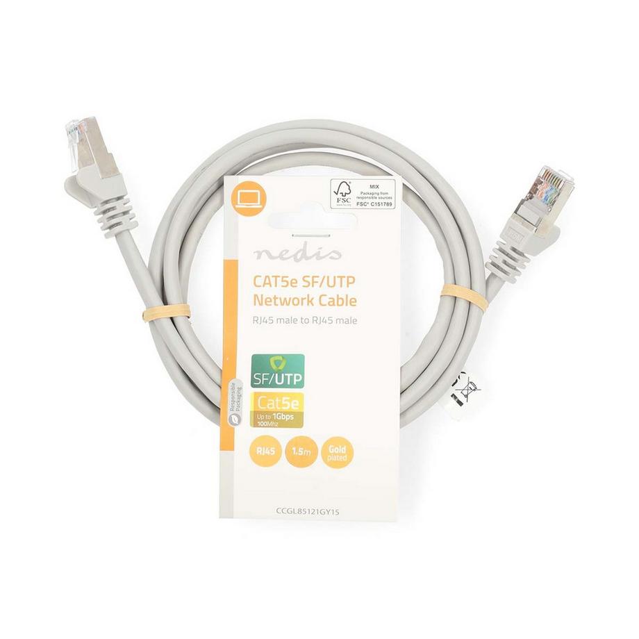 Nedis  Câble réseau CAT5e | SF/UTP | RJ45 Mâle | RJ45 Mâle | 1,50 m | Rond | PVC | Gris | Étiquette 