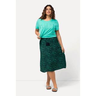 Ulla Popken  Gonna midi dal taglio svasato in crêpe con design leopardato e cintura elastica 