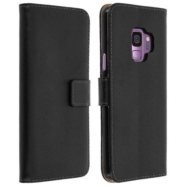 Avizar  Étui folio cuir véritable Noir Galaxy S9 