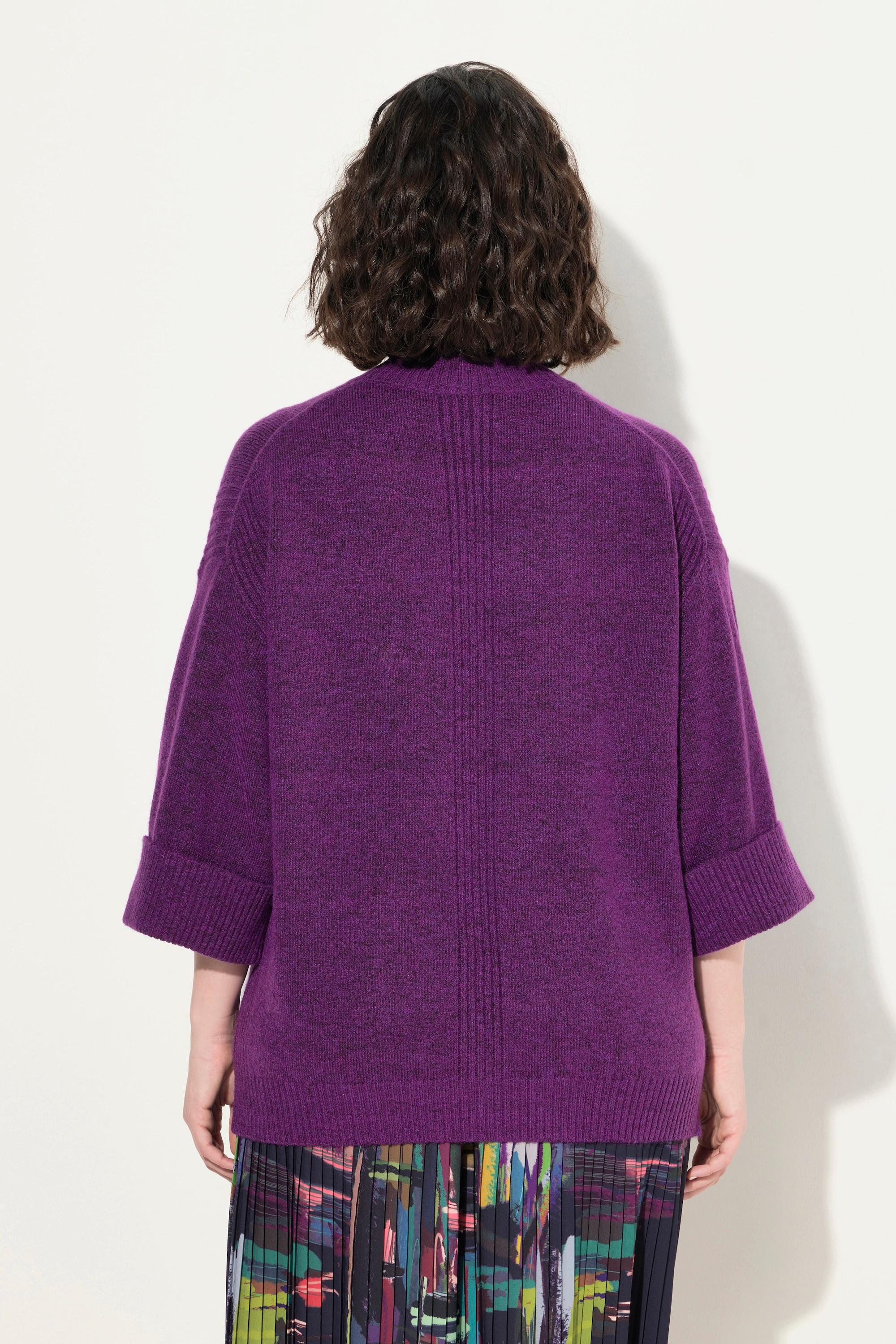 Ulla Popken  Pullover, Rippeinsätze, Stehkragen, 3/4-Arm 