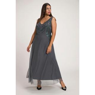 Ulla Popken  Robe maxi, doublée, perles, décolleté en V, sans manches 