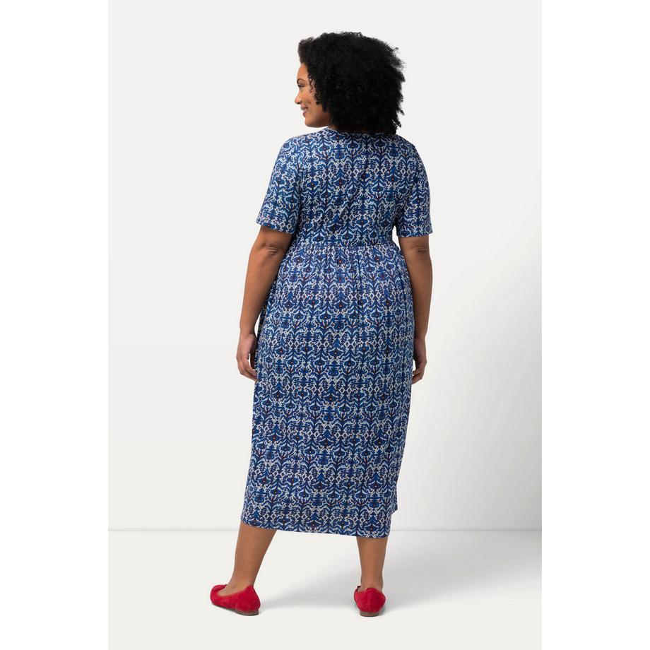 Ulla Popken Abito in Jersey Stampa Grafica Scollo a Tunica Maniche Corte  