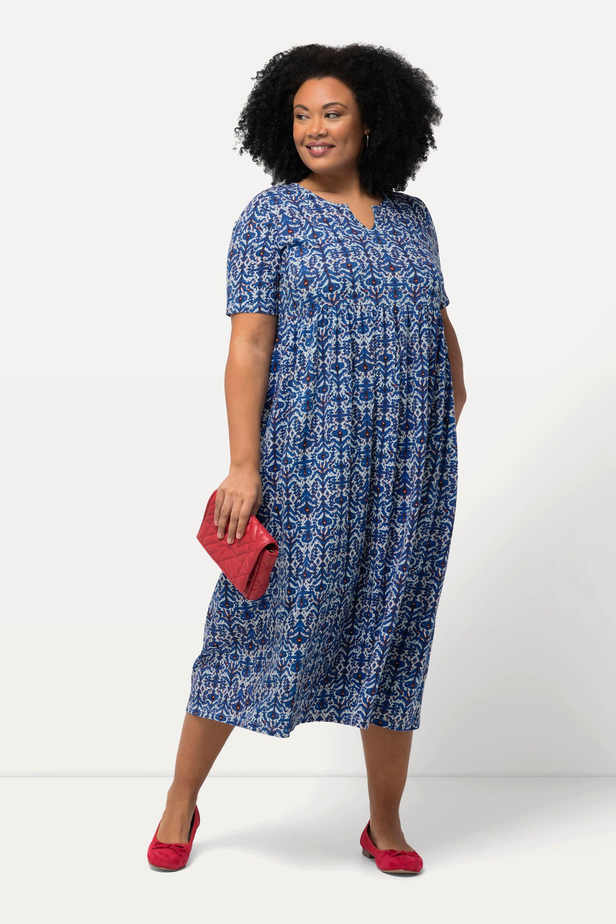 Ulla Popken Jerseykleid Grafischer Druck Tunika Ausschnitt Halbarm  