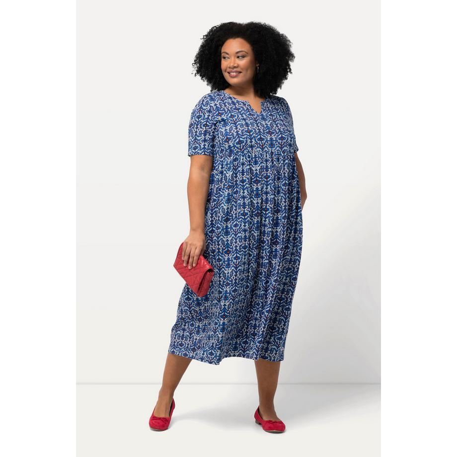 Ulla Popken Abito in Jersey Stampa Grafica Scollo a Tunica Maniche Corte  