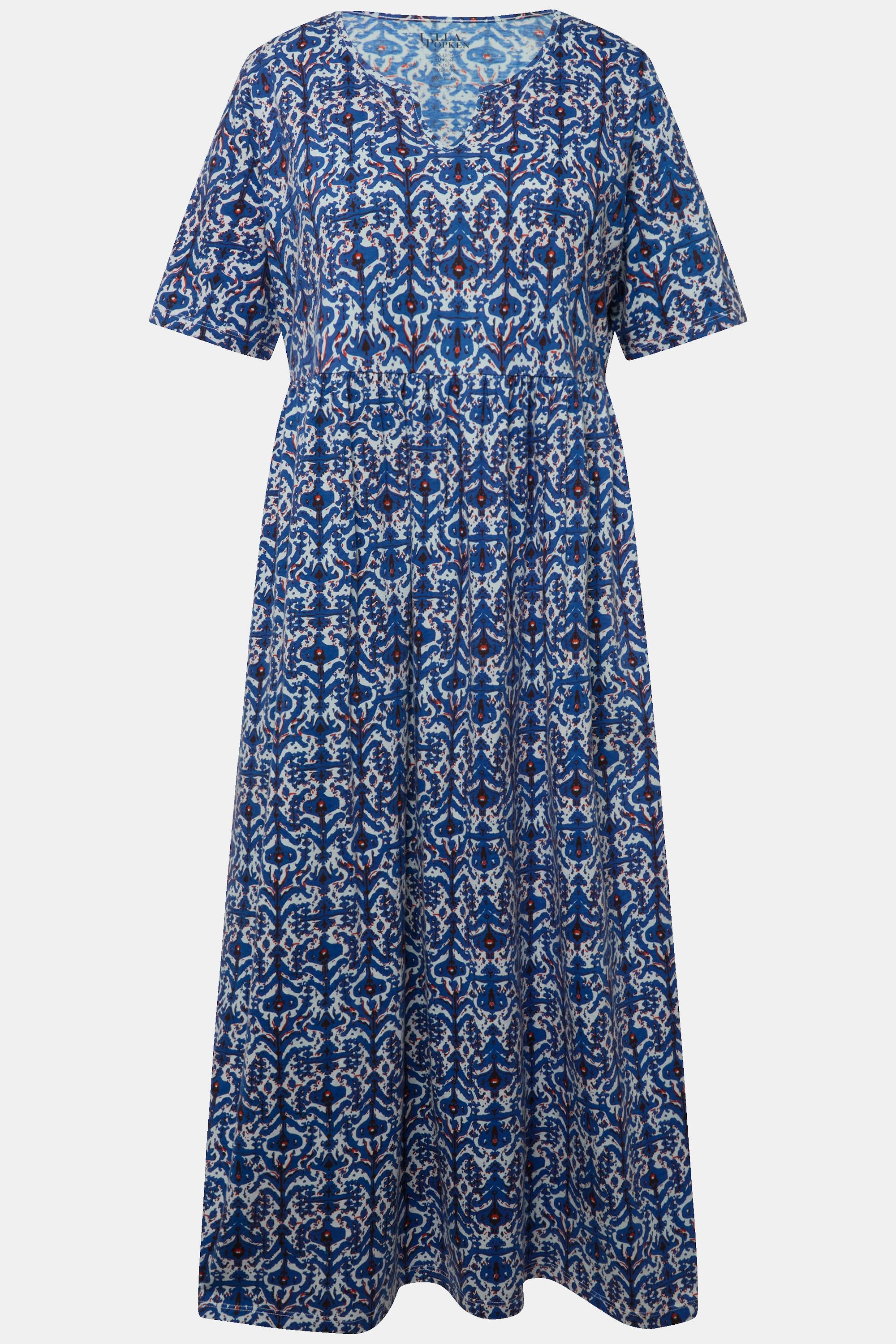 Ulla Popken Jerseykleid Grafischer Druck Tunika Ausschnitt Halbarm  