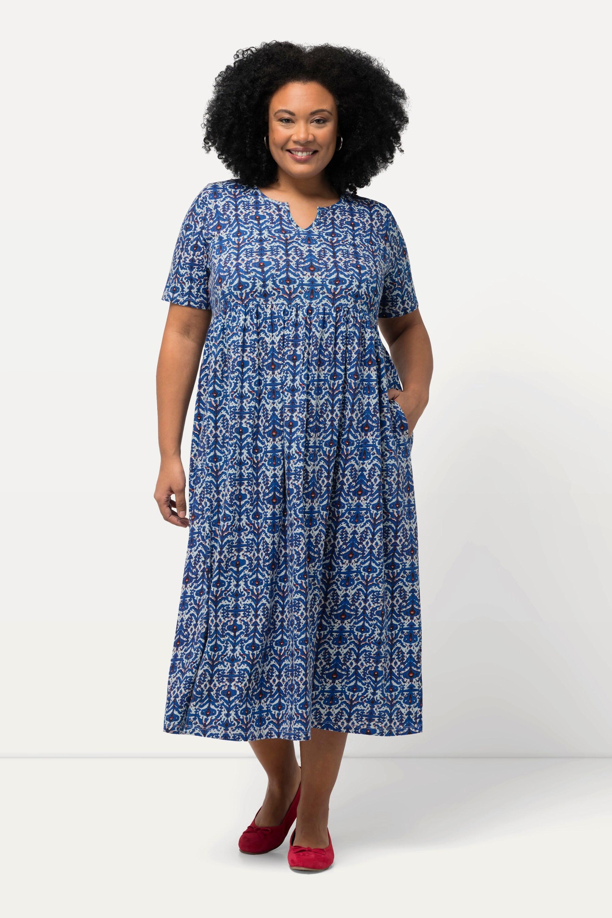 Ulla Popken Jerseykleid Grafischer Druck Tunika Ausschnitt Halbarm  