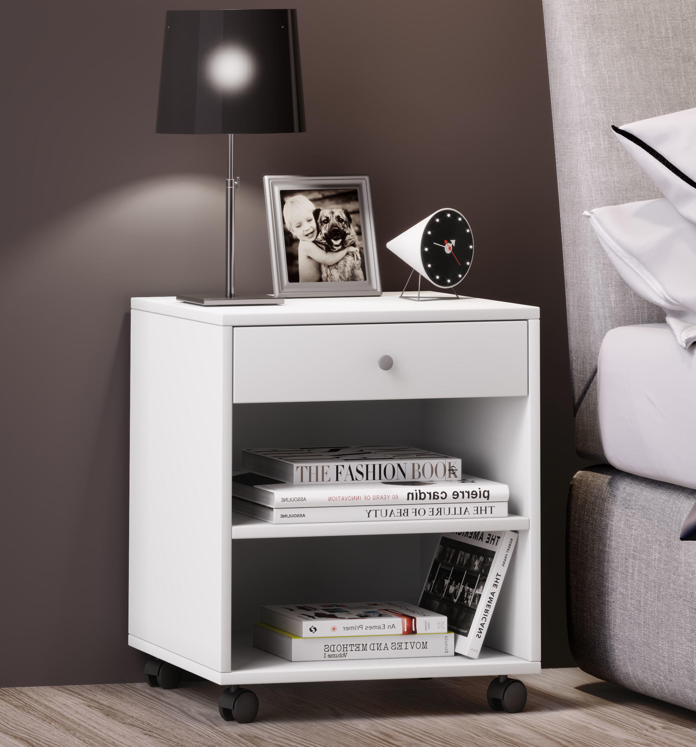 VCM Nachtschrank Beistelltisch Schublade Konsole Nachttisch Rollen rollbar Rolda  