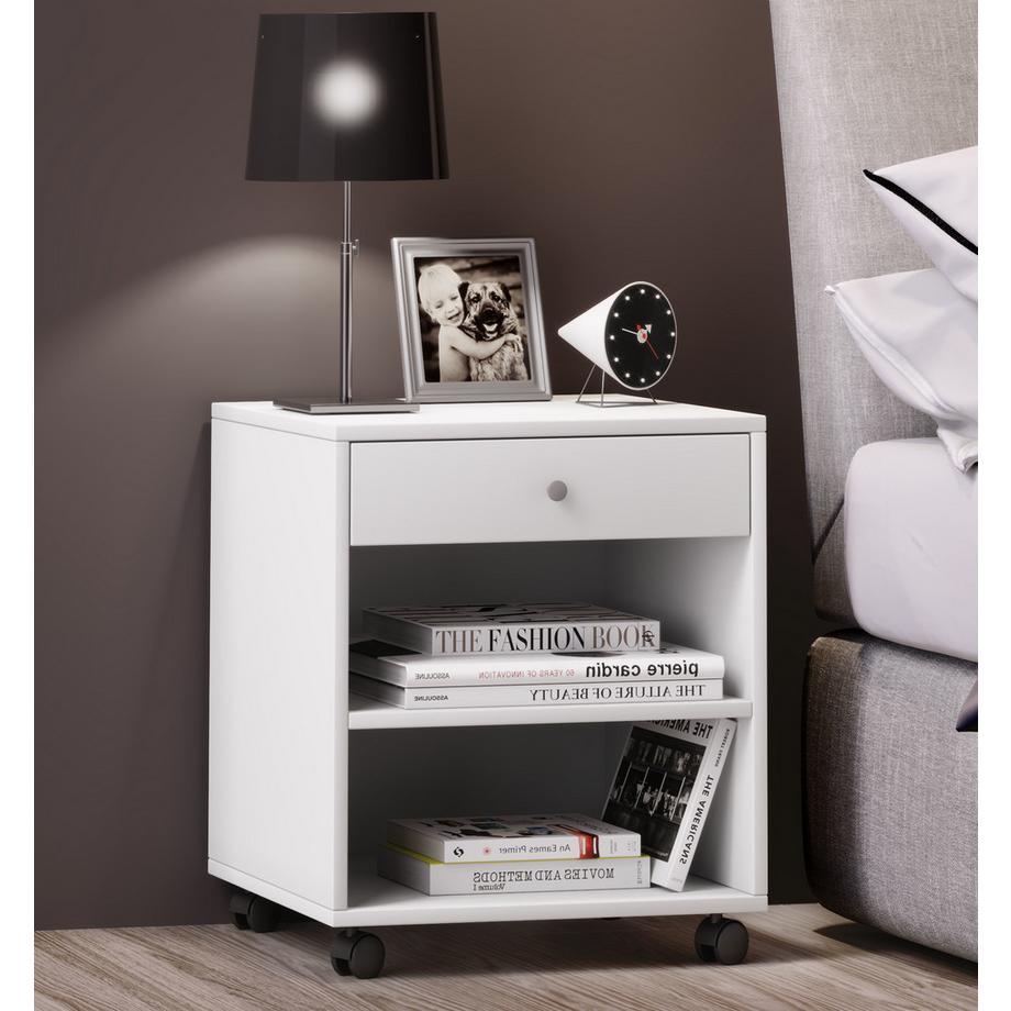 VCM Nachtschrank Beistelltisch Schublade Konsole Nachttisch Rollen rollbar Rolda  