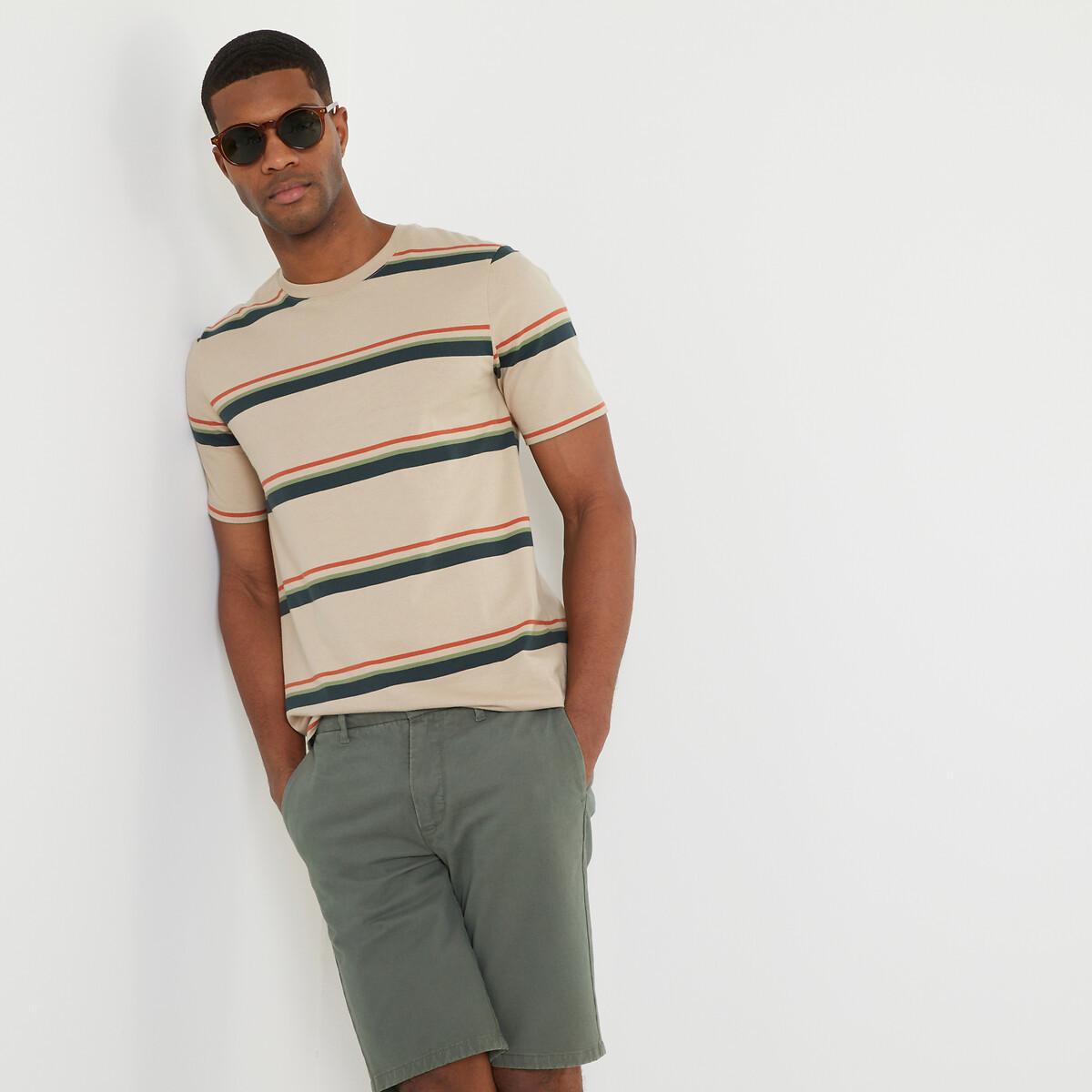 Image of Gestreiftes T-shirt Mit Rundem Ausschnitt Herren Beige XXL