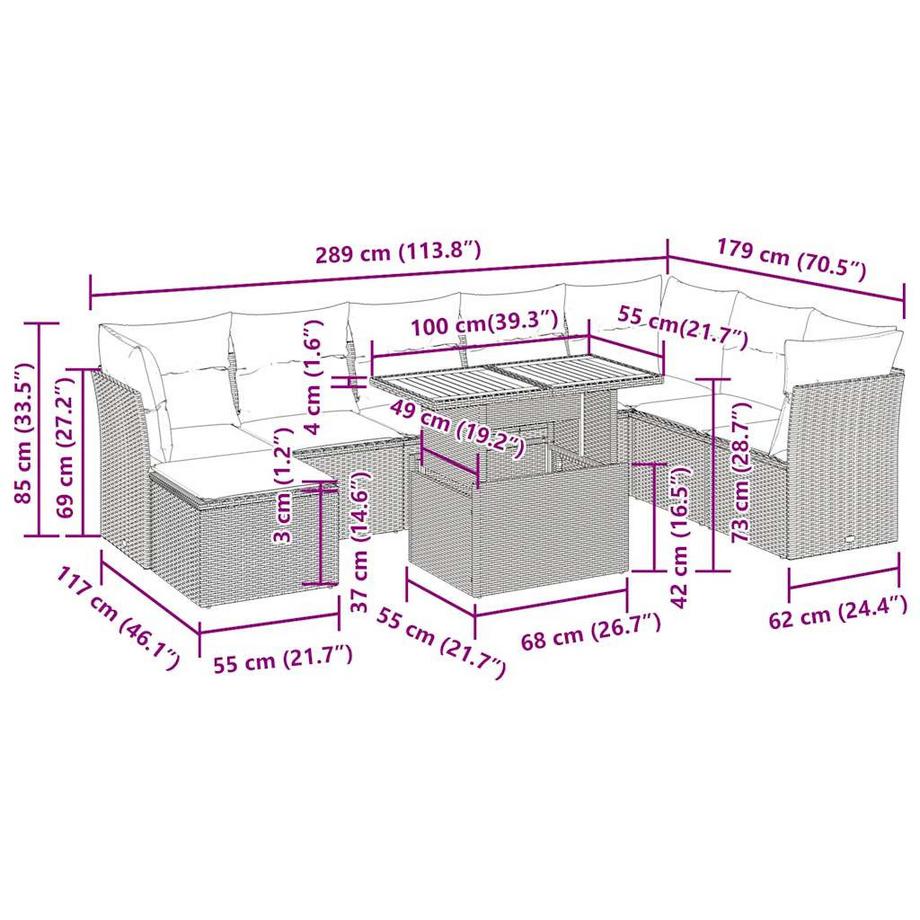 VidaXL Ensemble de canapés de jardin rotin synthétique  