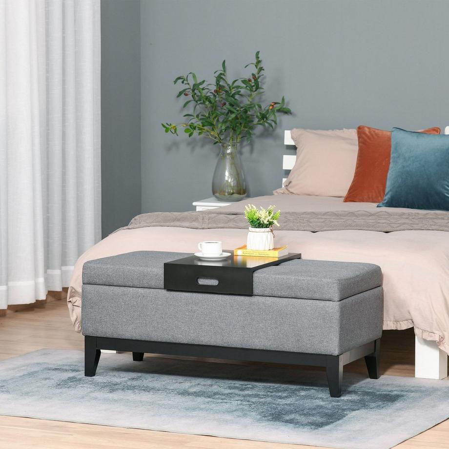 Northio Sitzbank Mit Stauraum Polsterhocker, Belastbar Bis 120 Kg, Abnehmbares Tablett, Polyester, Schaumstoff, Beige  