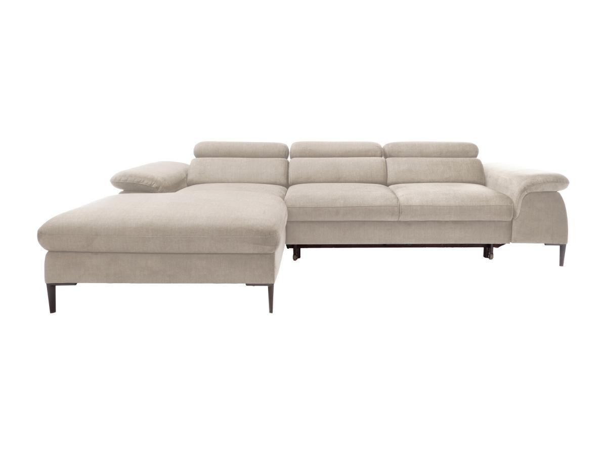 PASCAL MORABITO Canapé d'angle gauche convertible en velours beige SEPINA de Pascal Morabito  