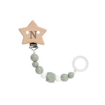 Personalisierte Schnullerkette Little Universe Star olive