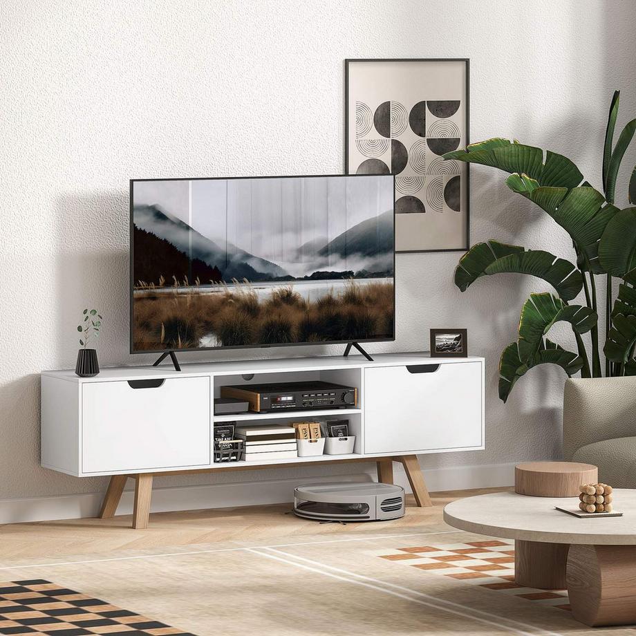 Northio  TV-Schrank, Fernsehtisch für Fernseher bis zu 65 Zoll, Lowboard mit 2 Schränken und 2 Regalebenen, Fernsehschrank für Wohnzimmer, 150 x 39 x 50 cm Weiß 