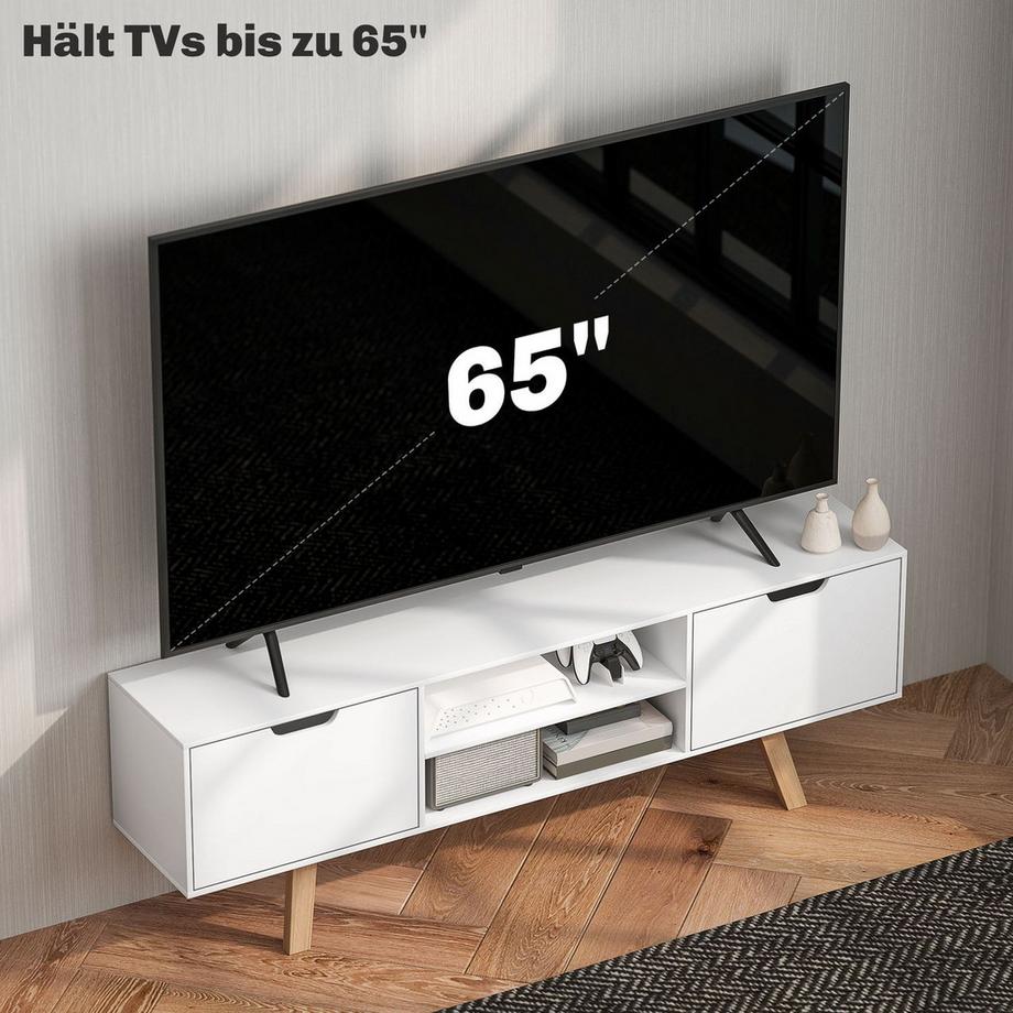 Northio  TV-Schrank, Fernsehtisch für Fernseher bis zu 65 Zoll, Lowboard mit 2 Schränken und 2 Regalebenen, Fernsehschrank für Wohnzimmer, 150 x 39 x 50 cm Weiß 