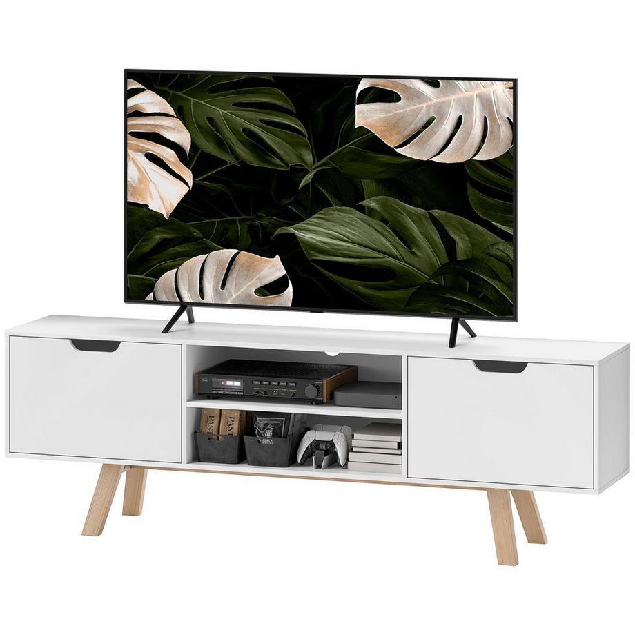 Northio  TV-Schrank, Fernsehtisch für Fernseher bis zu 65 Zoll, Lowboard mit 2 Schränken und 2 Regalebenen, Fernsehschrank für Wohnzimmer, 150 x 39 x 50 cm Weiß 