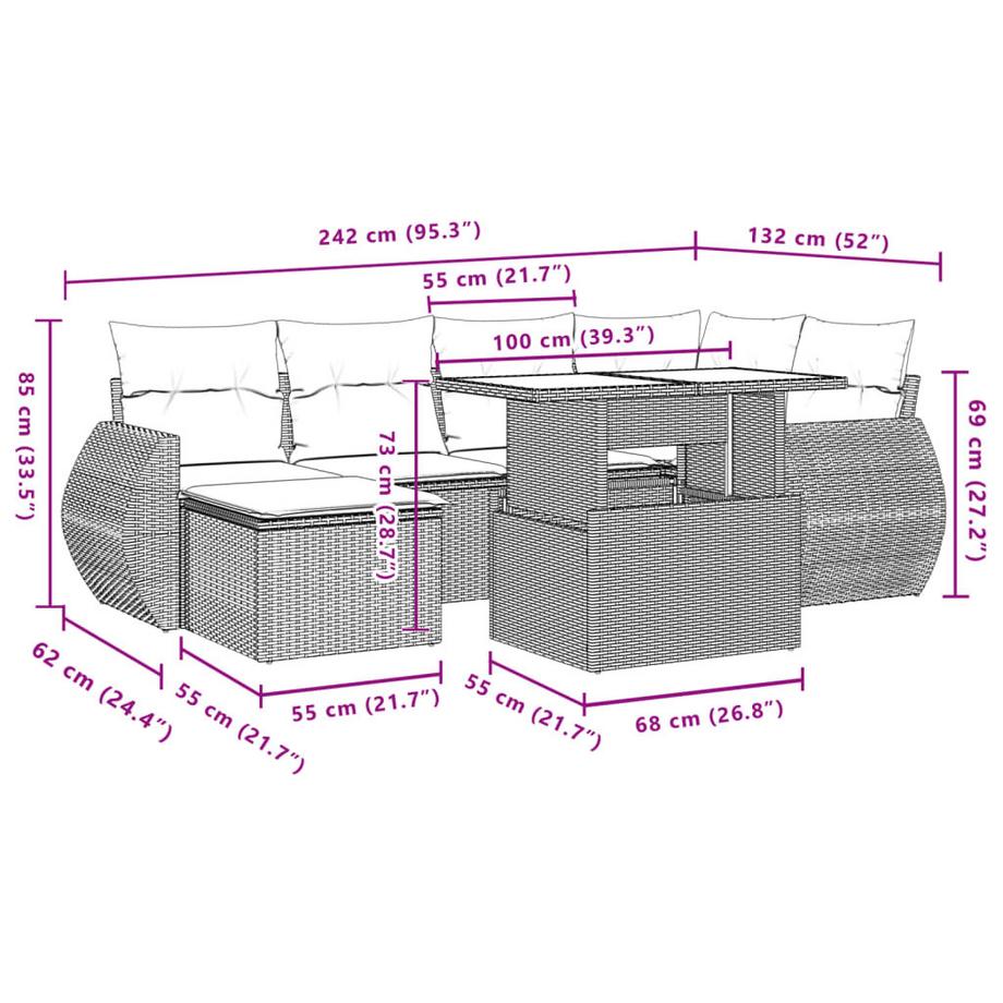 VidaXL set divano da giardino Polirattan  