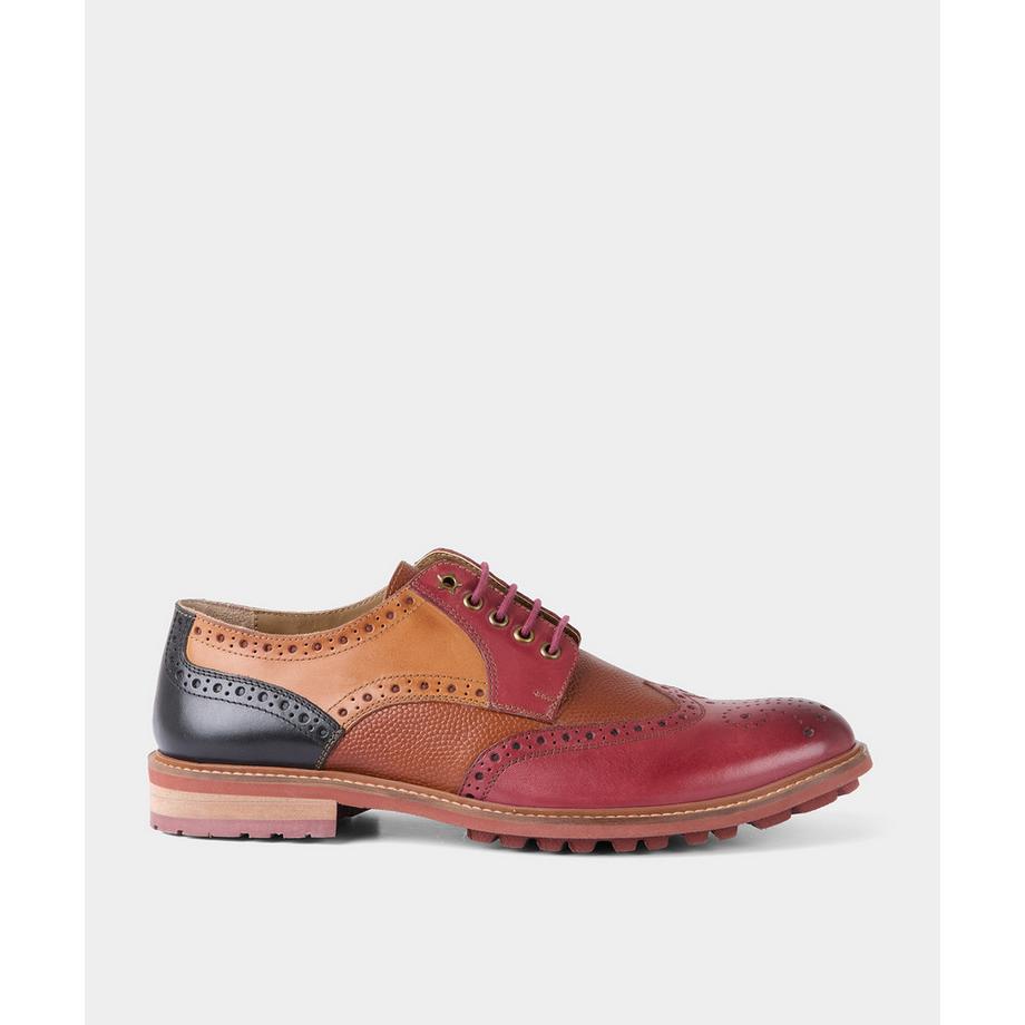 Gemischte Lederschnürschuhe mit geprägten Details