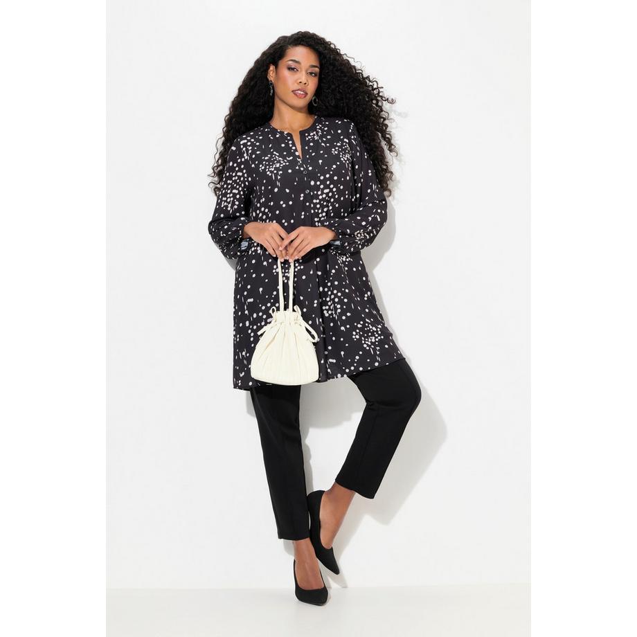 Ulla Popken Longtunika Tupfen Tunika-Ausschnitt Zierfalte Langarm  