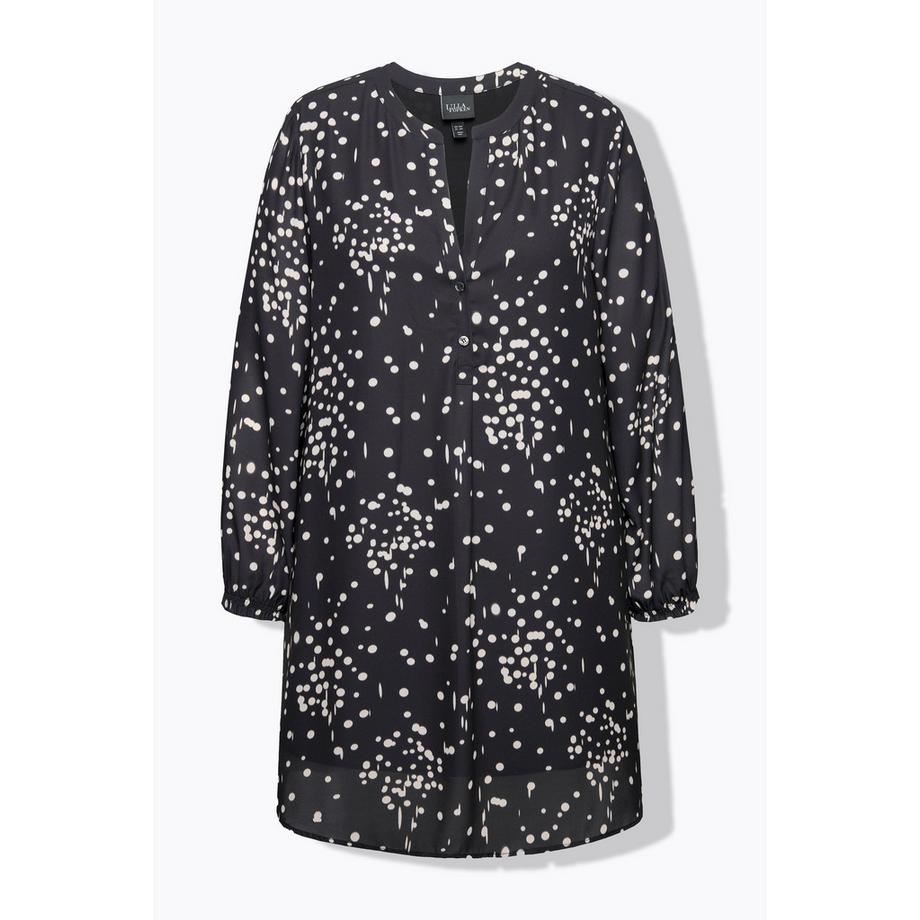 Ulla Popken Longtunika Tupfen Tunika-Ausschnitt Zierfalte Langarm  