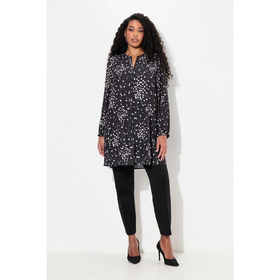 Ulla Popken Longtunika Tupfen Tunika-Ausschnitt Zierfalte Langarm  