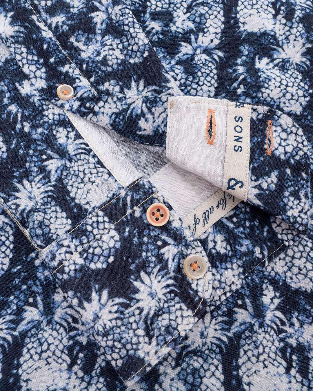 Colours & Sons  Chemise Shirt Blue Pineapples Print 